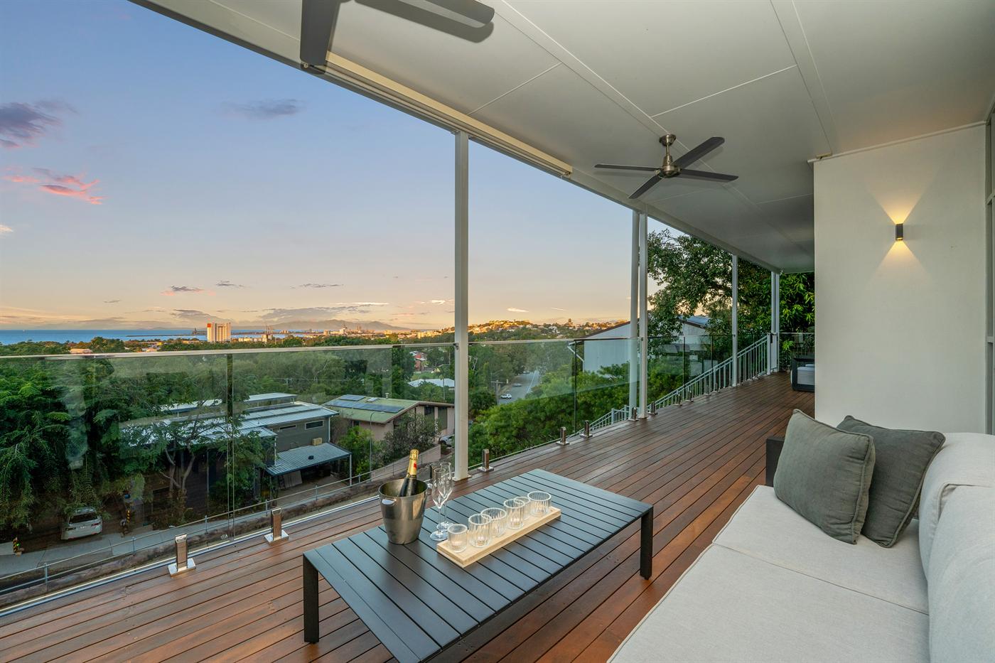Balcony lounge at dusk
